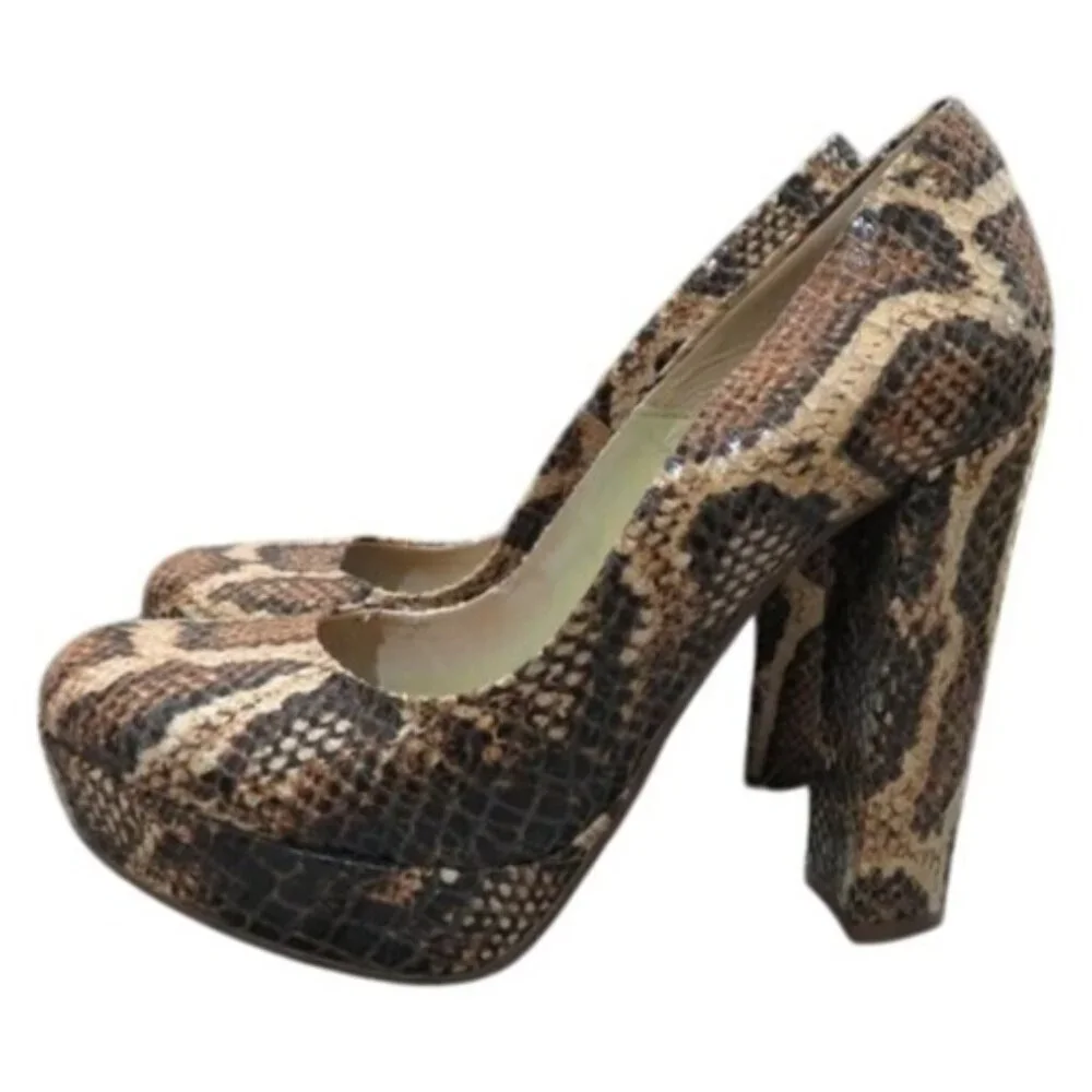 LORENZO MARI Italian Leather Snakeskin Python Embossed Platform Block Heels 38
